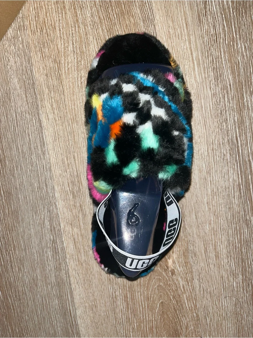 UGG  Multicolor Faux-Fur Slide Sandals - Pink, Teal, Orange, Yellow & Black